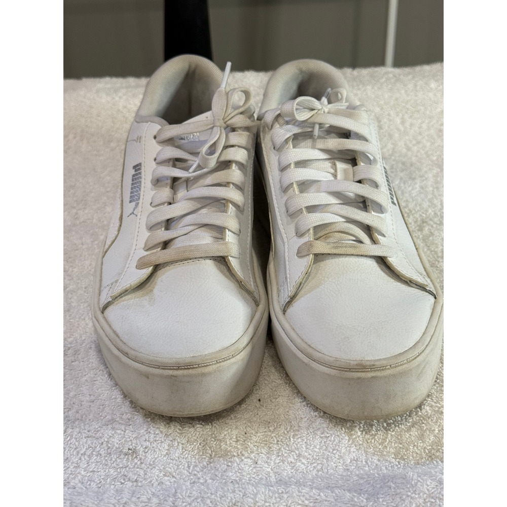 Puma Smash 3.0 Platform White Leather Sneakers Womens 8.5 Streetwear Athleisure